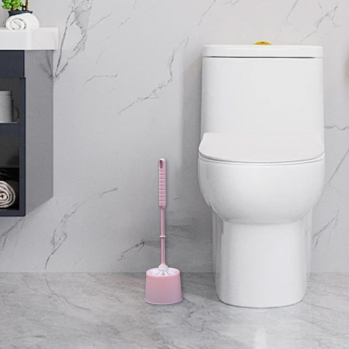 Toilet Brush and Holder Set Bathroom Accessories, Space Saving for Storage, Deep Cleaning, Toilet Bowl Cleaner Brush for Bathroom Cleaning, Toilet Scrubber Brush (Pink)