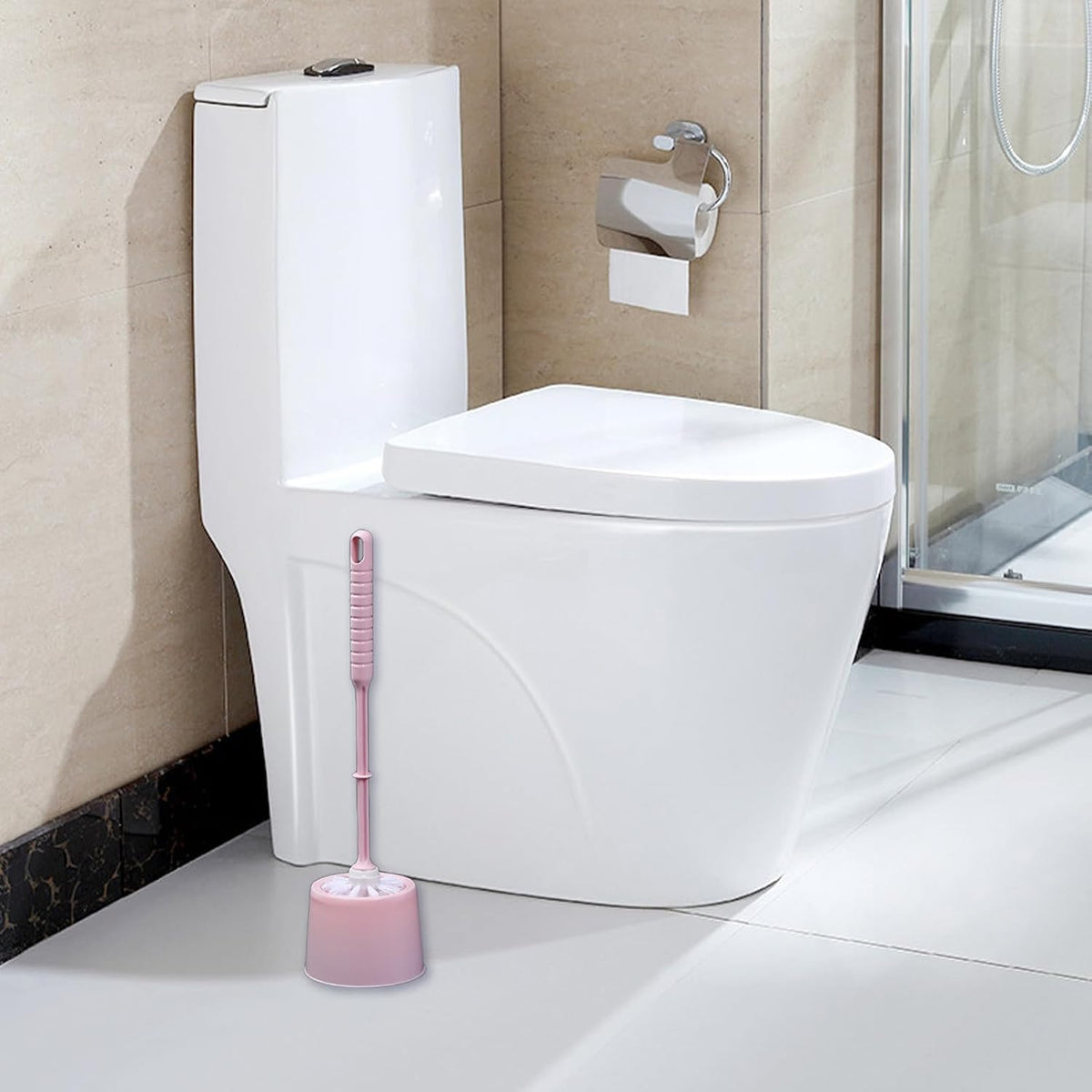 Toilet Brush and Holder Set Bathroom Accessories, Space Saving for Storage, Deep Cleaning, Toilet Bowl Cleaner Brush for Bathroom Cleaning, Toilet Scrubber Brush (Pink)