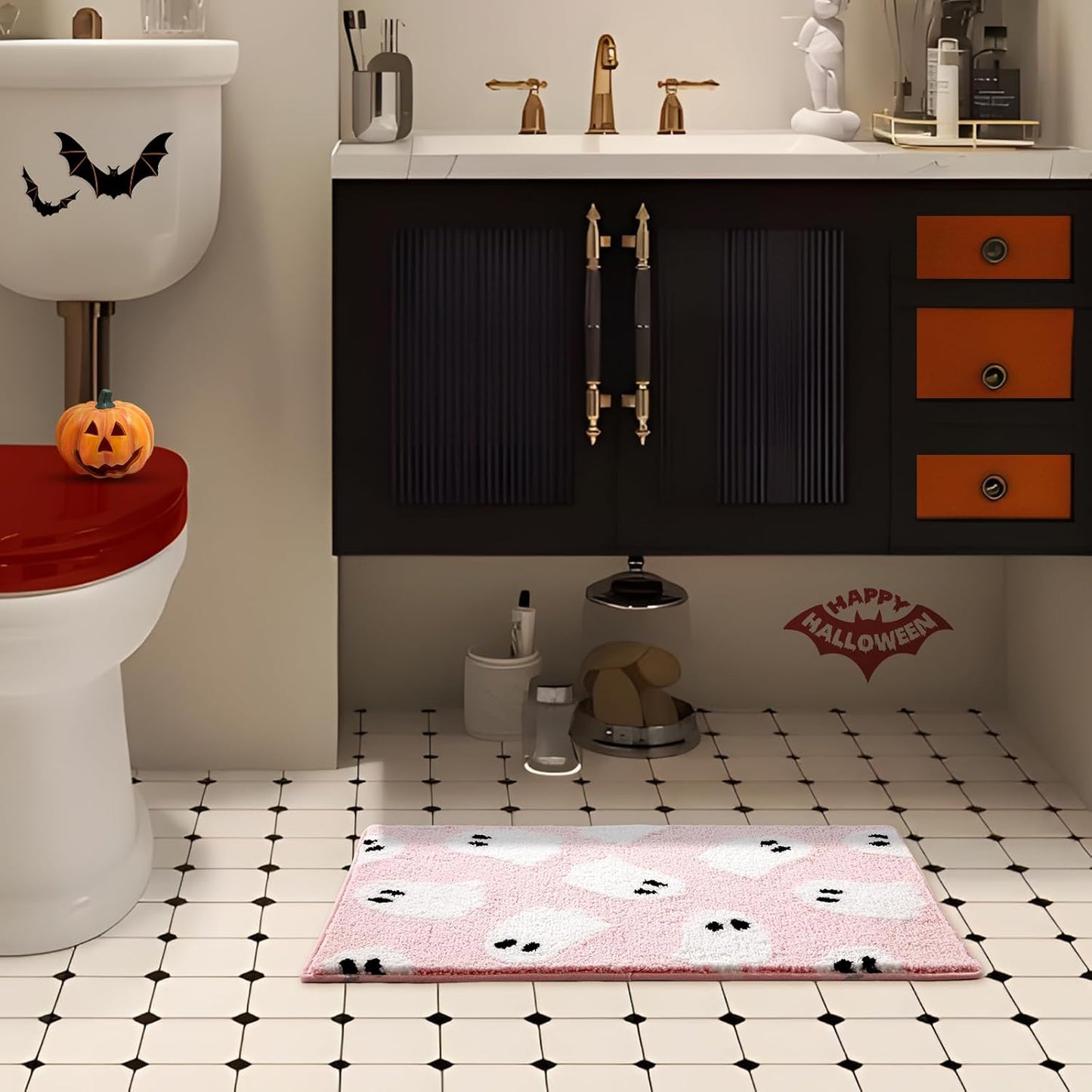 Ghost Bathroom Rug 16x24 Inch Pink, Halloween Bathroom Decor Rug