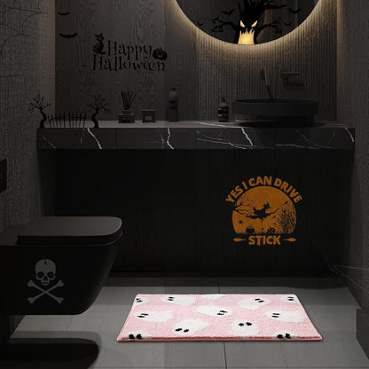 Ghost Bathroom Rug 16x24 Inch Pink, Halloween Bathroom Decor Rug