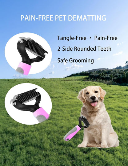 Dog Cat Grooming Kit, Brushes, Dematting Rake and Comb, Nail Clipper, Nail File, Flea Comb (Pink 6 Kits)