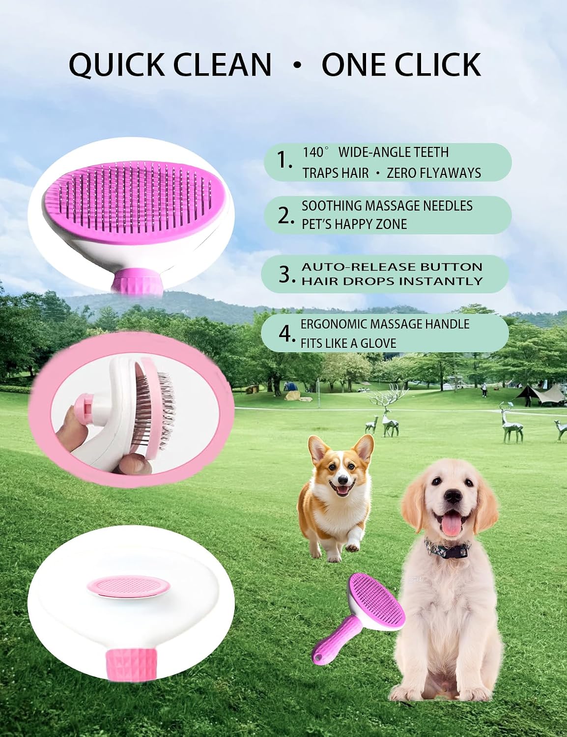 Dog Cat Grooming Kit, Brushes, Dematting Rake and Comb, Nail Clipper, Nail File, Flea Comb (Pink 6 Kits)