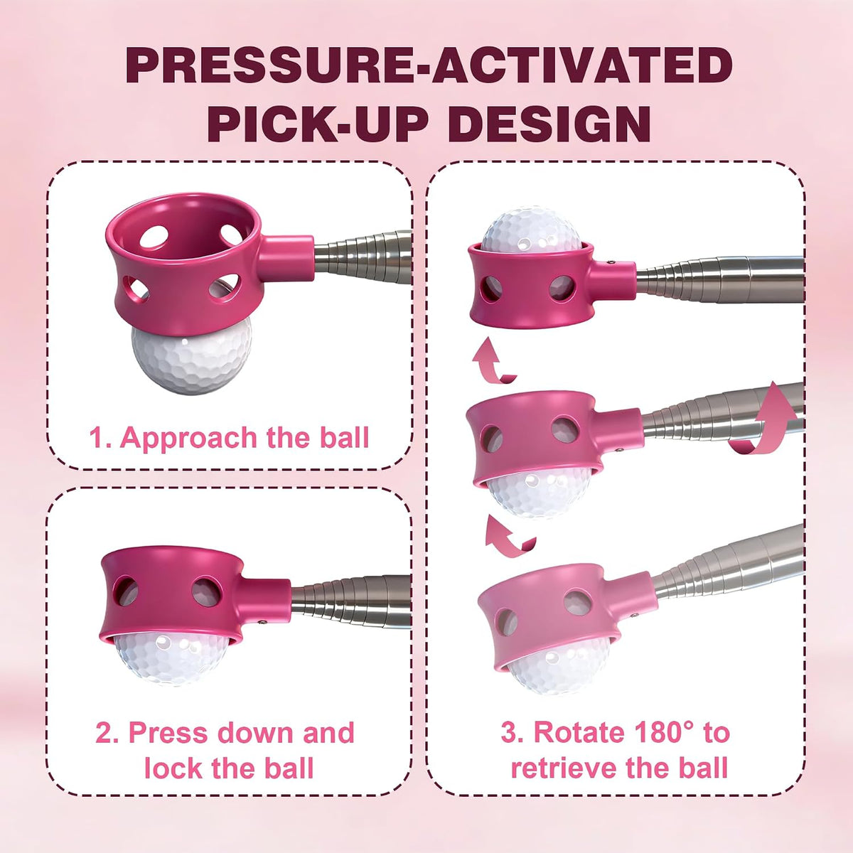 Golf Ball Retriever Telescopic for Water, 9/12/15/20Ft GolfBall Grabber Tool, Golf Accessories Gifts for Men, Women & Golfers, Golf Balls Picker with Stainless Steel Shaft & Rubber Grip