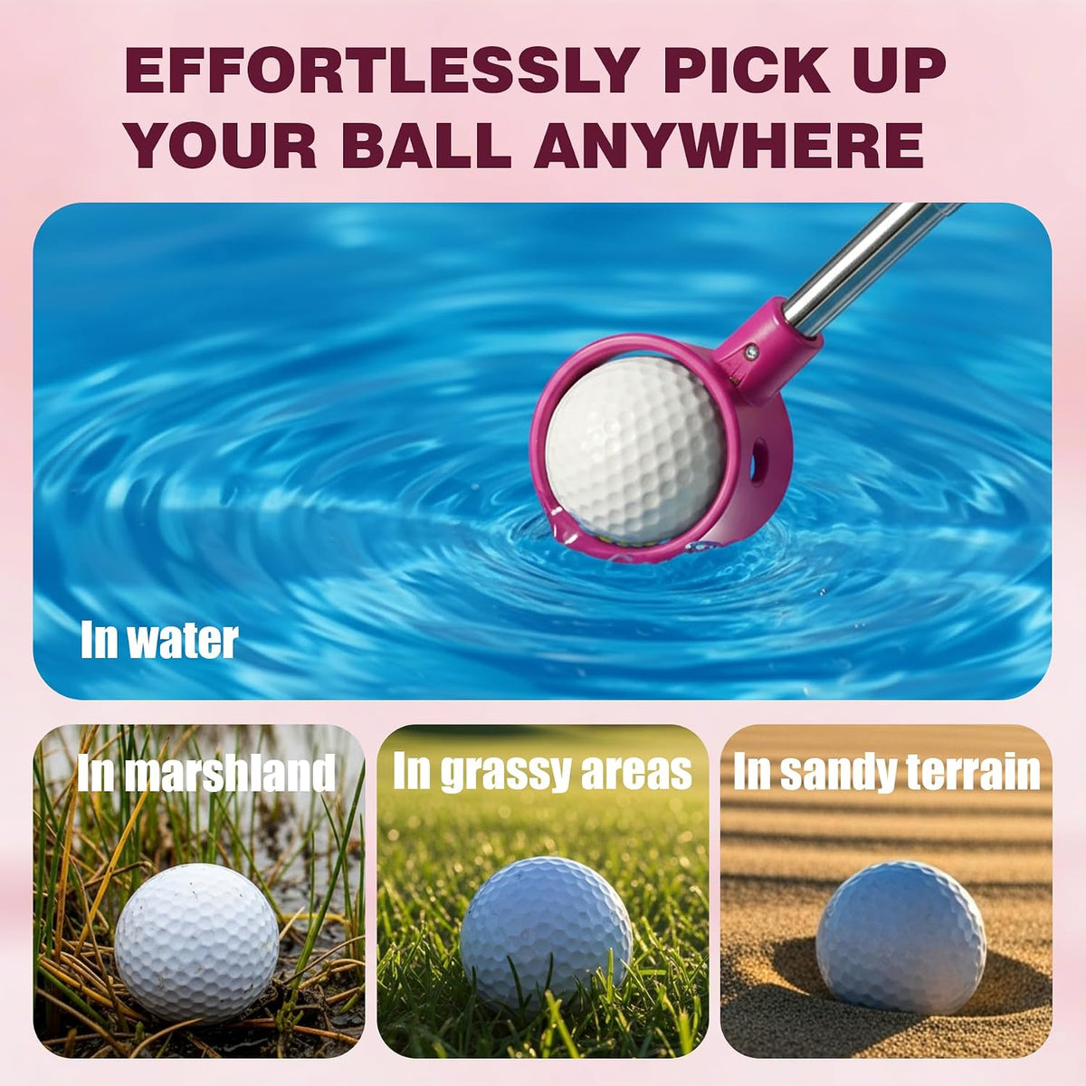 Golf Ball Retriever Telescopic for Water, 9/12/15/20Ft GolfBall Grabber Tool, Golf Accessories Gifts for Men, Women & Golfers, Golf Balls Picker with Stainless Steel Shaft & Rubber Grip