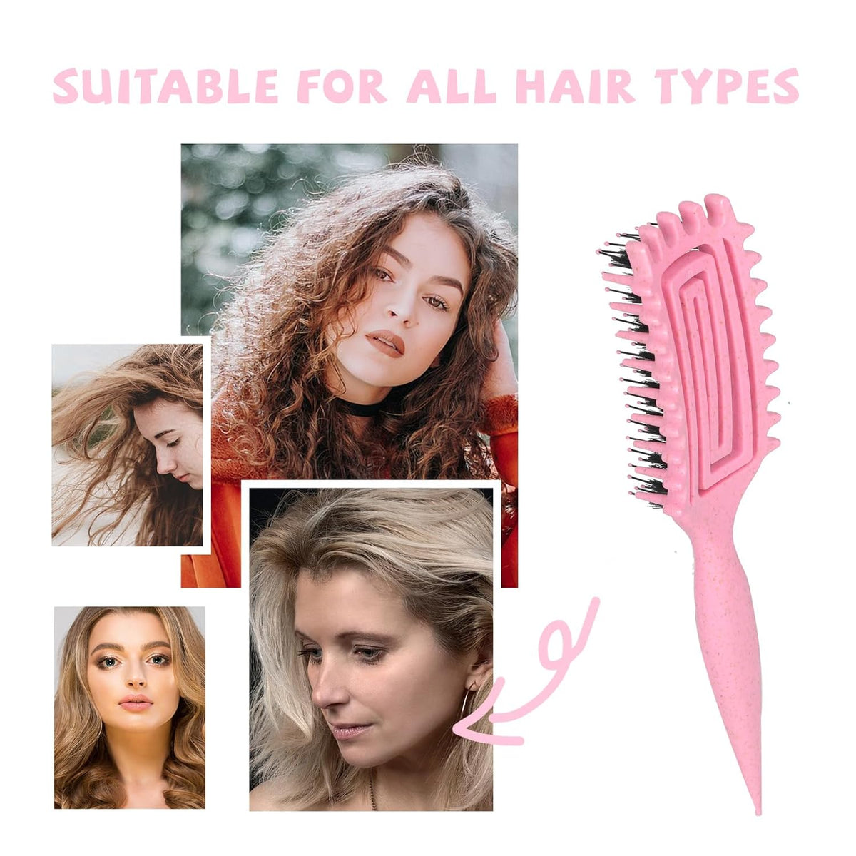 Detangler Brush – Curly Hair Brush for Women, Men & Kids | Flexi Vented Brush with Unique Comb Structure for Wet or Dry Strands (Blush Pink)