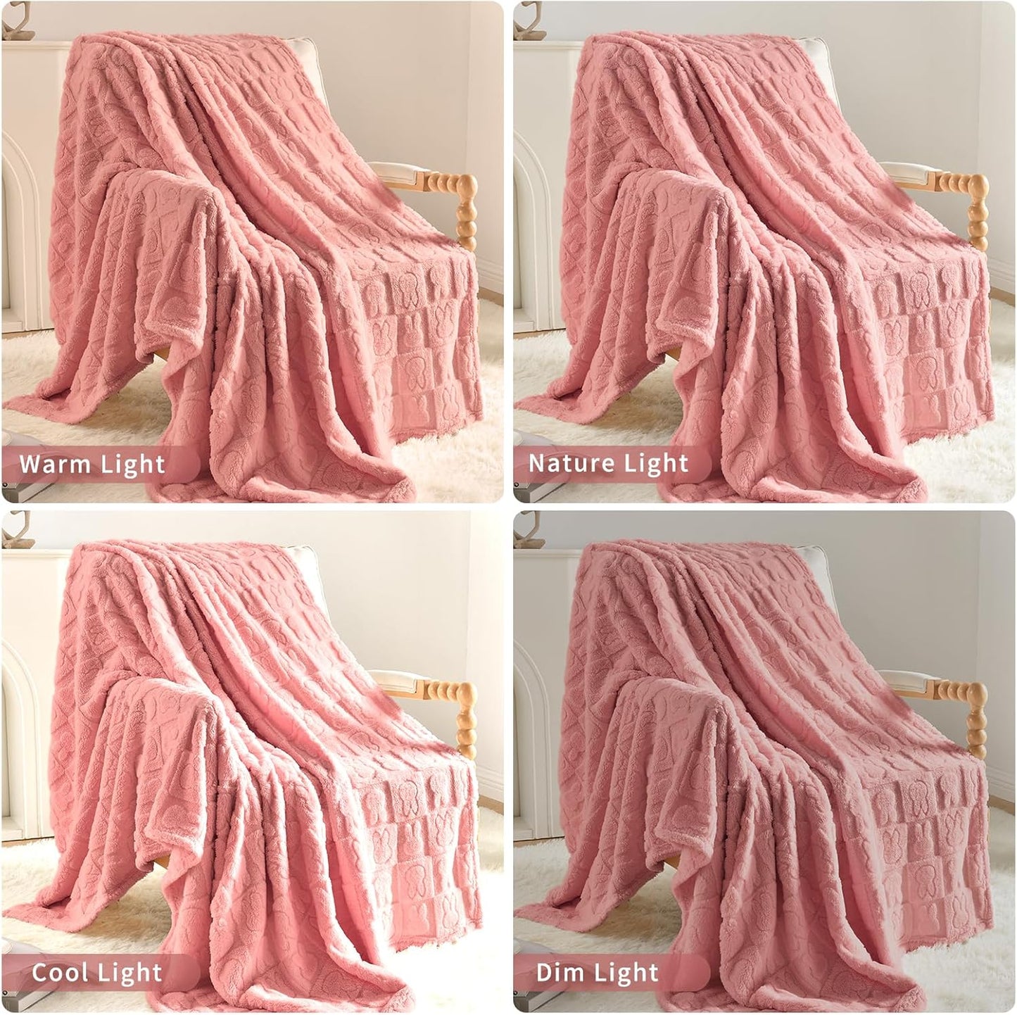 Bunny Checkered Throw Blankets,Soft Warm Blankets for Lover Women Men Friends Gifts Pets,Lightweight Fuzzy Blanket for Couch Sofa Bed Travel and Camping(Pink,90"x90")