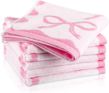 6 Pcs Pink Bow Washcloths 100% Cotton Bow Towels 13 x 13
