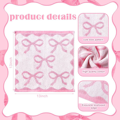 6 Pcs Pink Bow Washcloths 100% Cotton Bow Towels 13 x 13