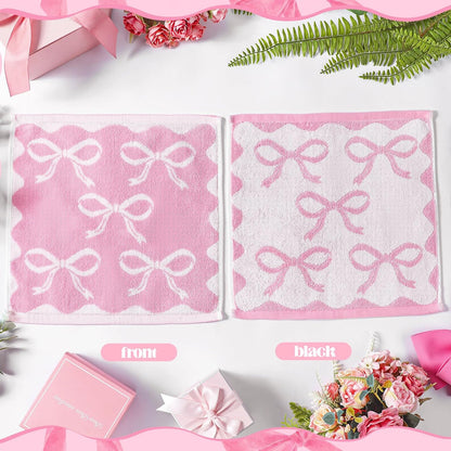 6 Pcs Pink Bow Washcloths 100% Cotton Bow Towels 13 x 13