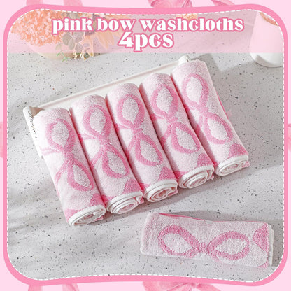 6 Pcs Pink Bow Washcloths 100% Cotton Bow Towels 13 x 13
