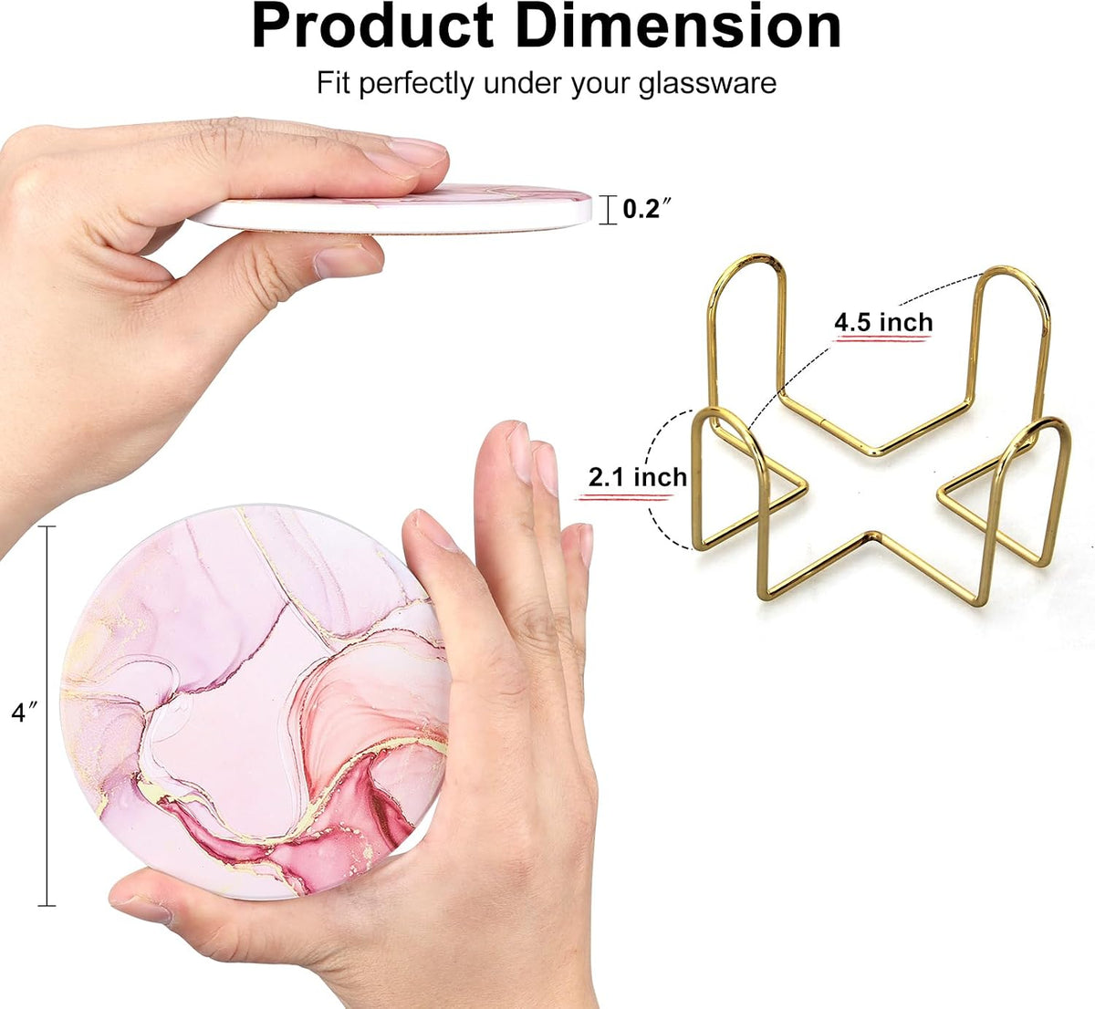 6 Pcs Pink Marble Abstract Ceramic Coasters with Holder for Coffee Table