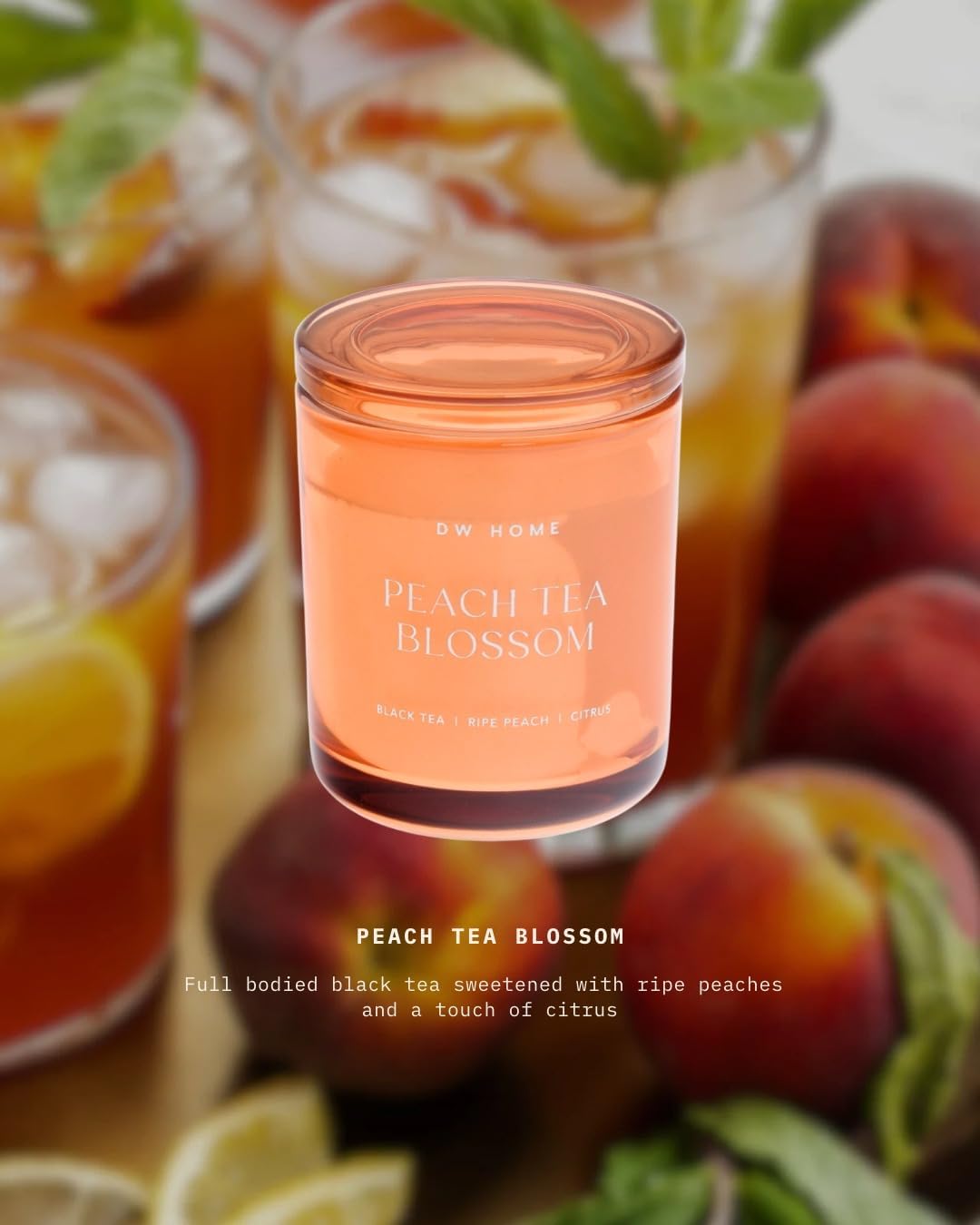 Peach Tea Blossom Scented Candles, 15 oz Double Wick Large Jar, Up to 56 Hour Burn Time, Strong Long Lasting Sweet Fruity Tea Fragrance, Gifts for Women & Men