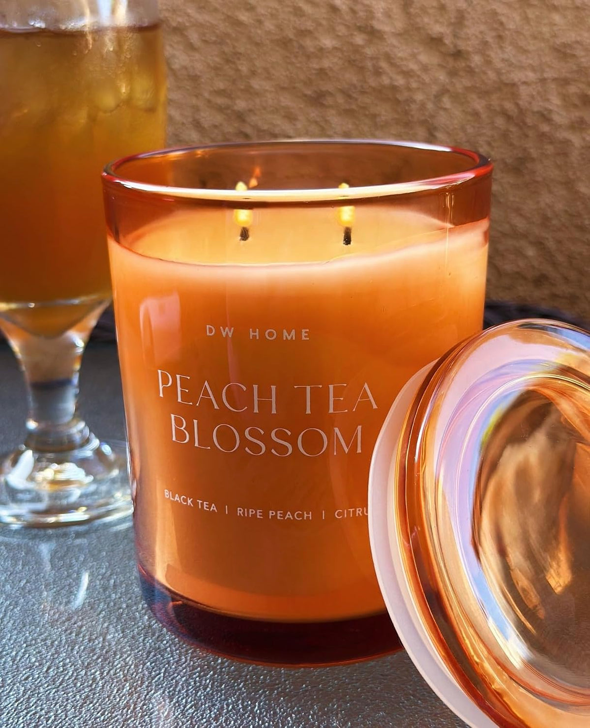 Peach Tea Blossom Scented Candles, 15 oz Double Wick Large Jar, Up to 56 Hour Burn Time, Strong Long Lasting Sweet Fruity Tea Fragrance, Gifts for Women & Men