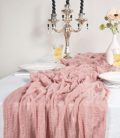 2 Pack Cheesecloth Table Runner 10ft Each – Boho Rustic Gauze Table Runners for Wedding, Bridal Shower, Fall Thanksgiving Decor, Peach Coral Pink 120 Inches Long