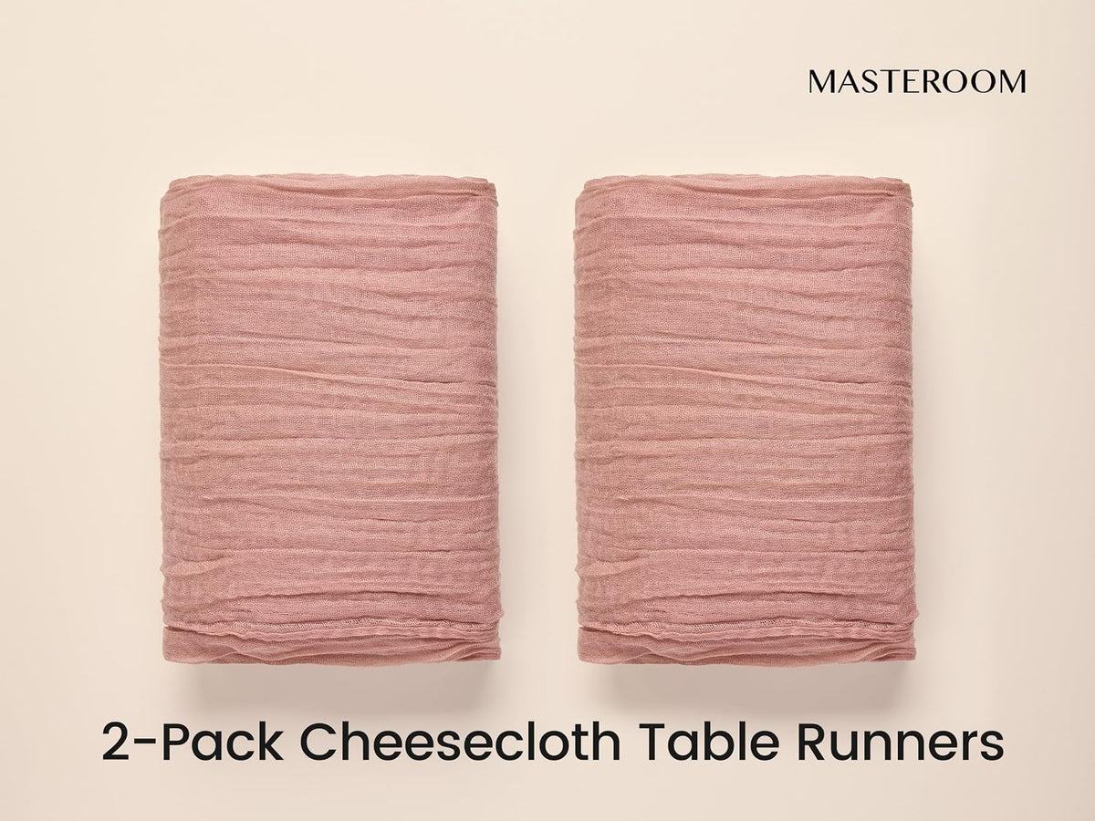 2 Pack Cheesecloth Table Runner 10ft Each – Boho Rustic Gauze Table Runners for Wedding, Bridal Shower, Fall Thanksgiving Decor, Peach Coral Pink 120 Inches Long
