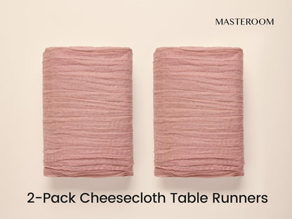 2 Pack Cheesecloth Table Runner 10ft Each – Boho Rustic Gauze Table Runners for Wedding, Bridal Shower, Fall Thanksgiving Decor, Peach Coral Pink 120 Inches Long
