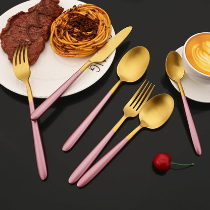 Pink Gold Teaspoon Coffee Set of 6 Heavy Duty 304 Stainless Steel Flatware Daily Use Tableware Matte Eating Utensils Round Handle Dishwasher Safe