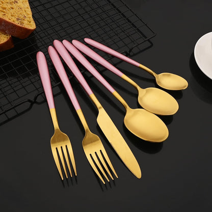 Pink Gold Teaspoon Coffee Set of 6 Heavy Duty 304 Stainless Steel Flatware Daily Use Tableware Matte Eating Utensils Round Handle Dishwasher Safe