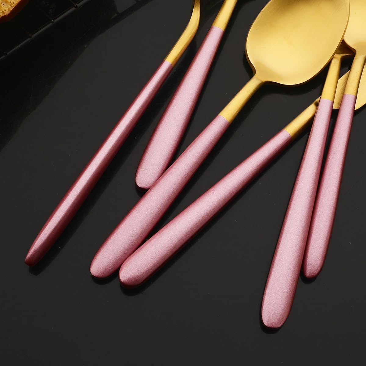 Pink Gold Teaspoon Coffee Set of 6 Heavy Duty 304 Stainless Steel Flatware Daily Use Tableware Matte Eating Utensils Round Handle Dishwasher Safe