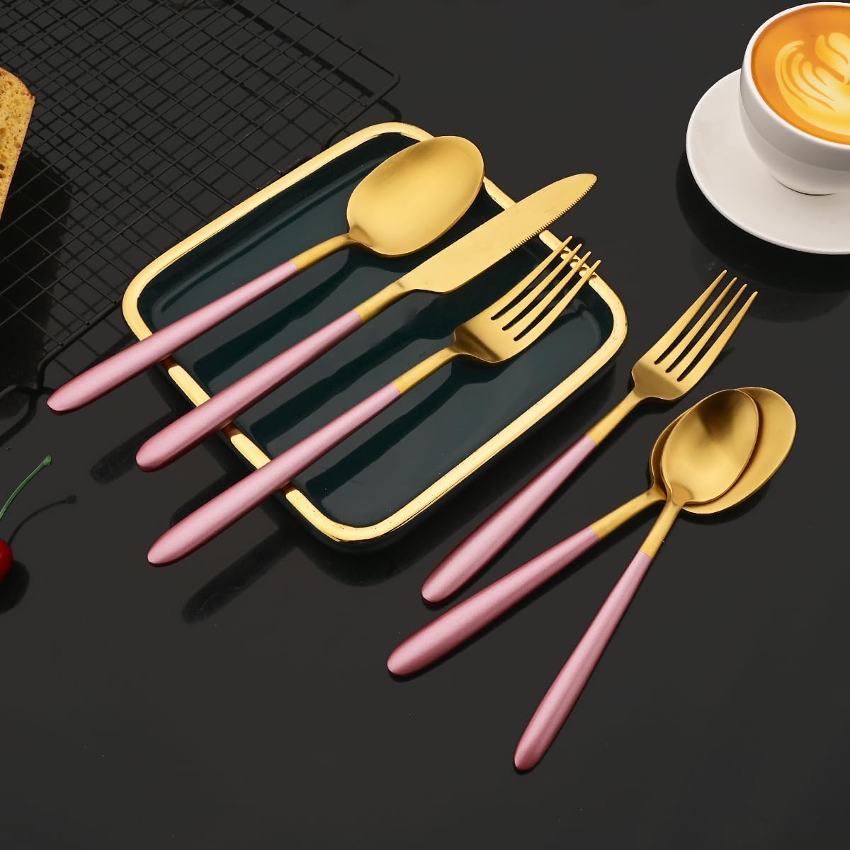 Pink Gold Teaspoon Coffee Set of 6 Heavy Duty 304 Stainless Steel Flatware Daily Use Tableware Matte Eating Utensils Round Handle Dishwasher Safe