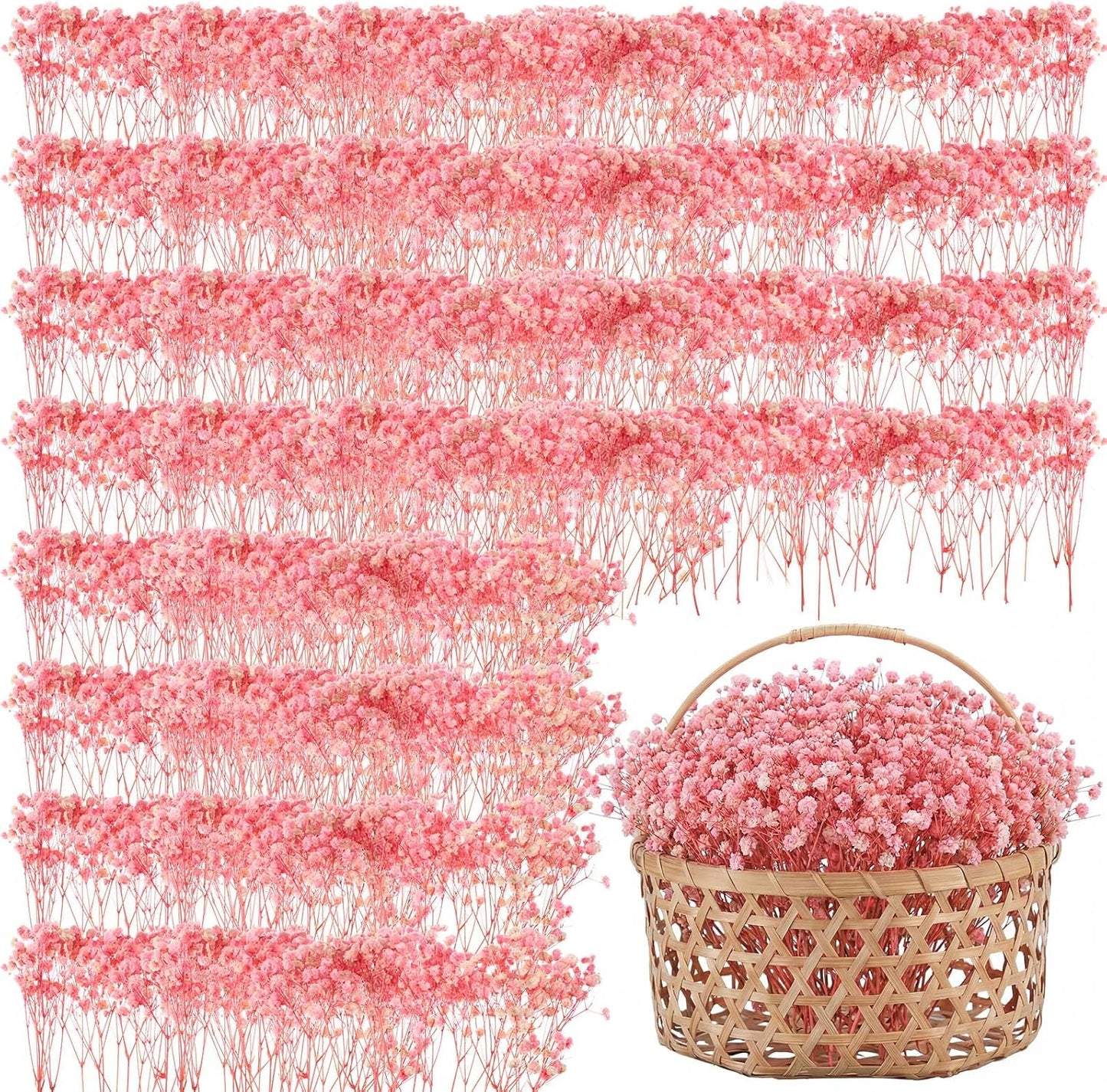100 Pcs Mini Dried Babys Breath Flowers Pink 5600+ Babys Breath Bulk Bouquet Natural Gypsophila for Wedding Flower Wreaths Baby Shower Bridal Shower Home Vase Decor Card Party DIY, 2-4 Inch