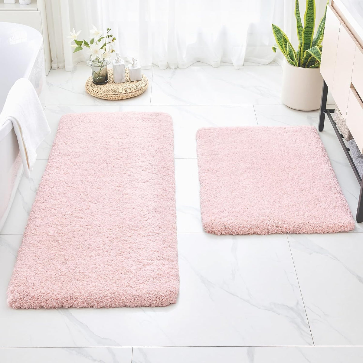 Pink Bathroom Rugs 24x36, Non-Slip Plush Thick Bath Mat