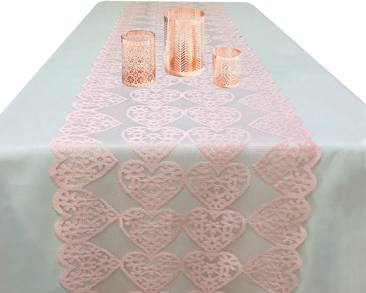 Valentines Day Table Runner - Light Pink Lace Table Runners for Weddings, Valentines Day Table Decorations - Romantic Love Heart Table Runner for Home Dining Table - 12 x 72 Inch