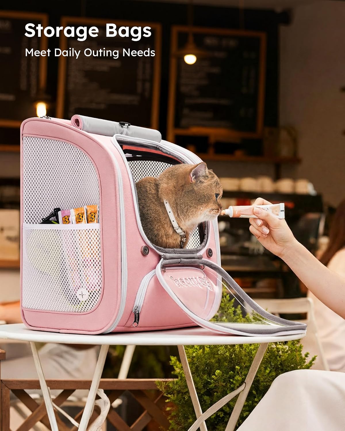 Cat Backpack Carrier,Large Space Cat Bubble Backpack,Ergonomic,Pink