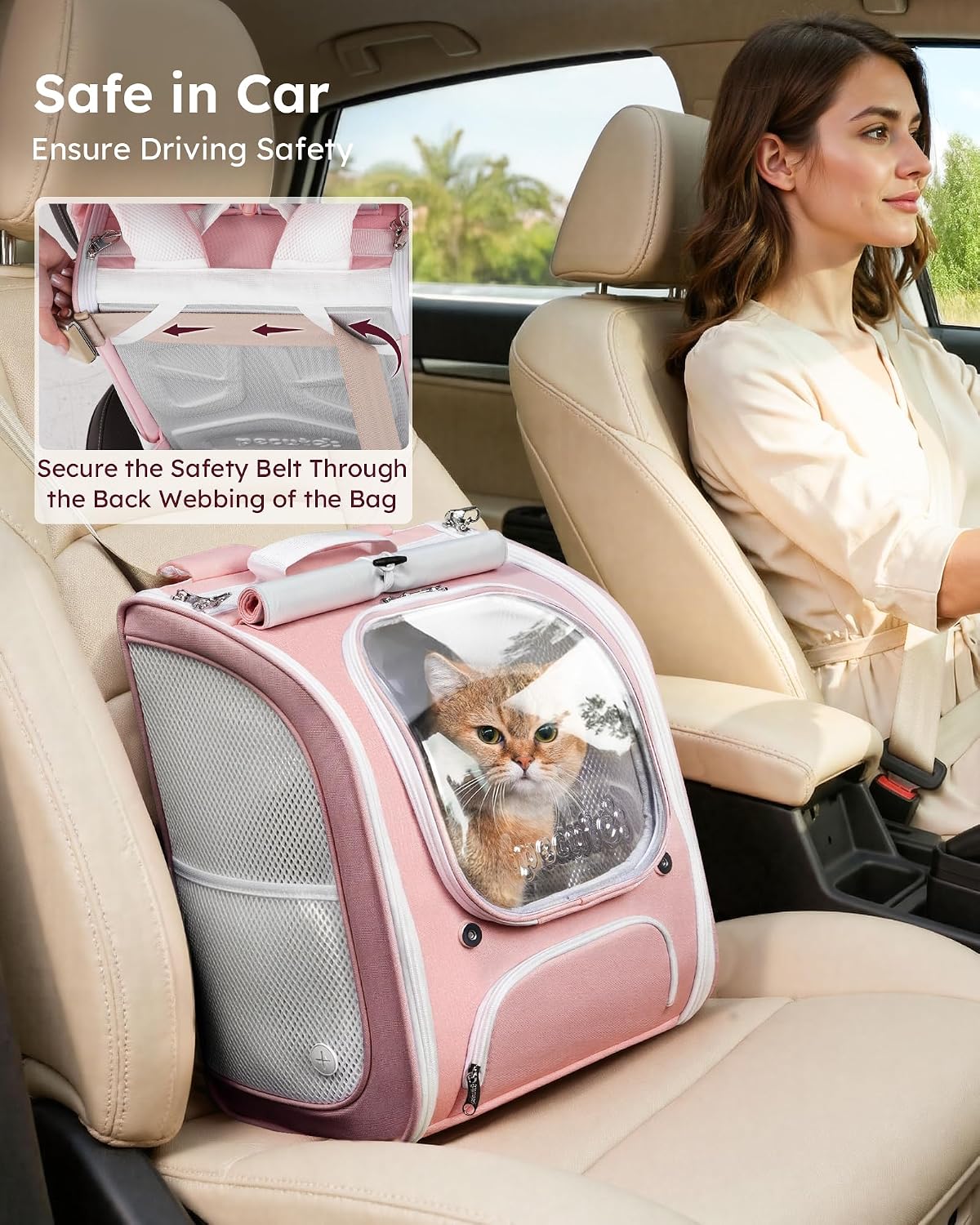 Cat Backpack Carrier,Large Space Cat Bubble Backpack,Ergonomic,Pink