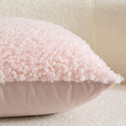 Pack of 2 Faux Fur Throw Pillow Covers Decorative Sherpa Boucle Pillow Covers Fuzzy Soft Pillowcases Sheepskin Fleece Cushion Case for Couch Sofa Bed Living Room 18x18 Inch Pink