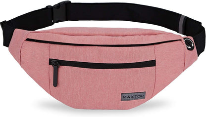 Large Pink Fanny Pack Cross Body Bag with 4-Zipper Pockets Adjustable Strap