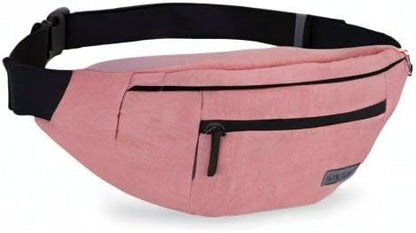Large Pink Fanny Pack Cross Body Bag with 4-Zipper Pockets Adjustable Strap