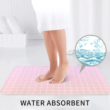 Bathroom Rugs Sets 3 Piece - Light Pink Ombre Grid Print Absorbent Non Slip Washable Bath Mats, U-Shape Toilet Lid Cover, Contour Mat, Soft Shower Mats Bath Rug Mat for Bathroom Tub Toilet