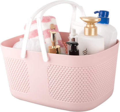 Portable Plastic Shower Caddy Basket Organizer with Handles, Pink