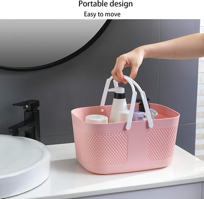 Portable Plastic Shower Caddy Basket Organizer with Handles, Pink