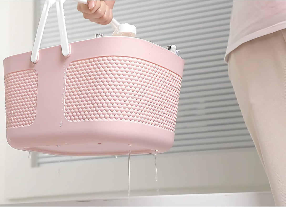 Portable Plastic Shower Caddy Basket Organizer with Handles, Pink