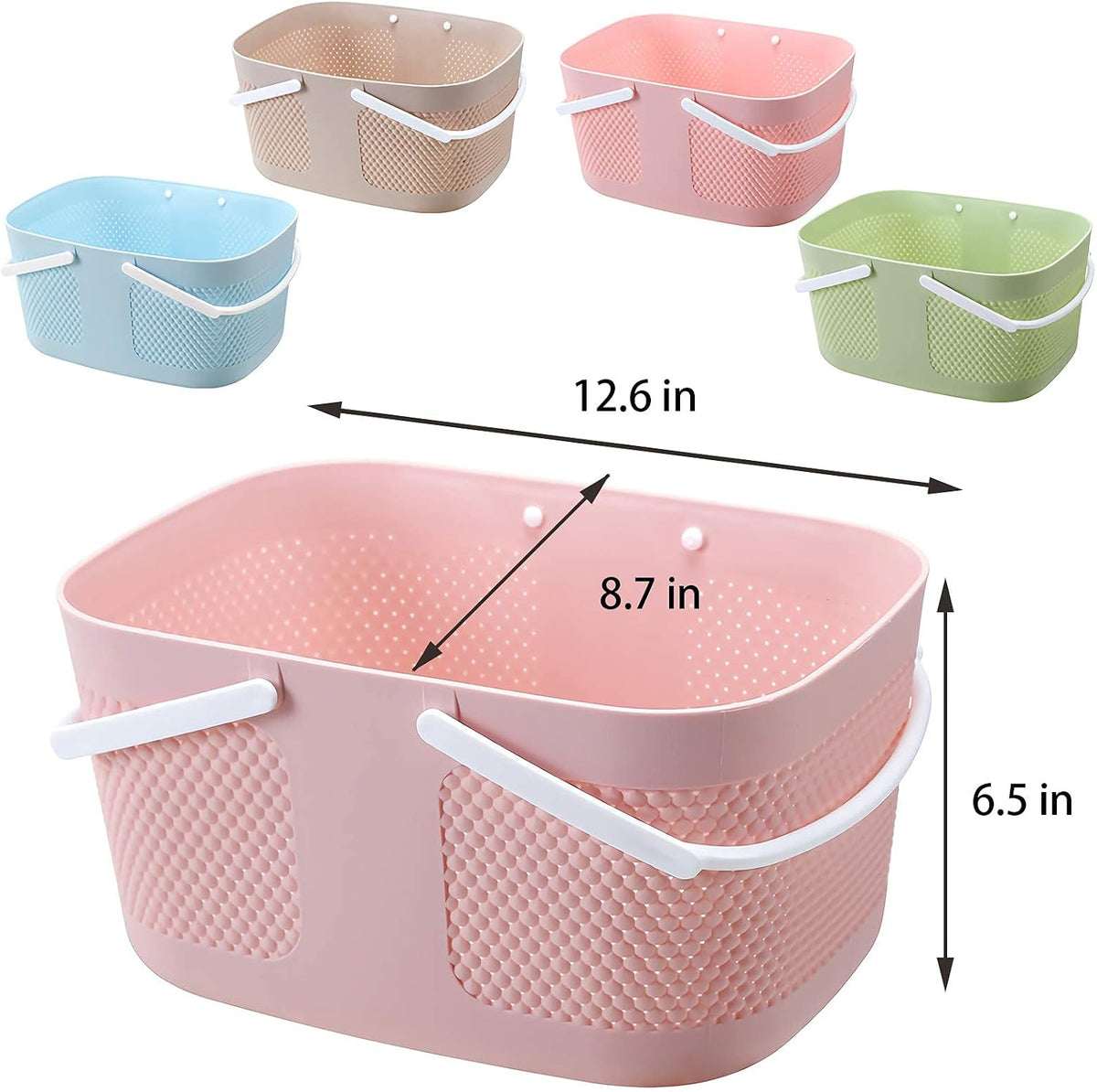 Portable Plastic Shower Caddy Basket Organizer with Handles, Pink