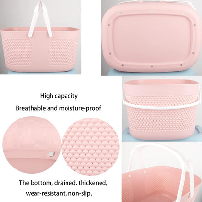 Portable Plastic Shower Caddy Basket Organizer with Handles, Pink