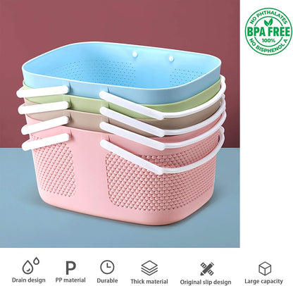 Portable Plastic Shower Caddy Basket Organizer with Handles, Pink