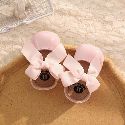 Infant Toddler Baby Girl Dress Shoes Mary Jane First Walking PU Leather Princess Wedding Rubber Sole Non-Slip with Bowknot Floral Flats