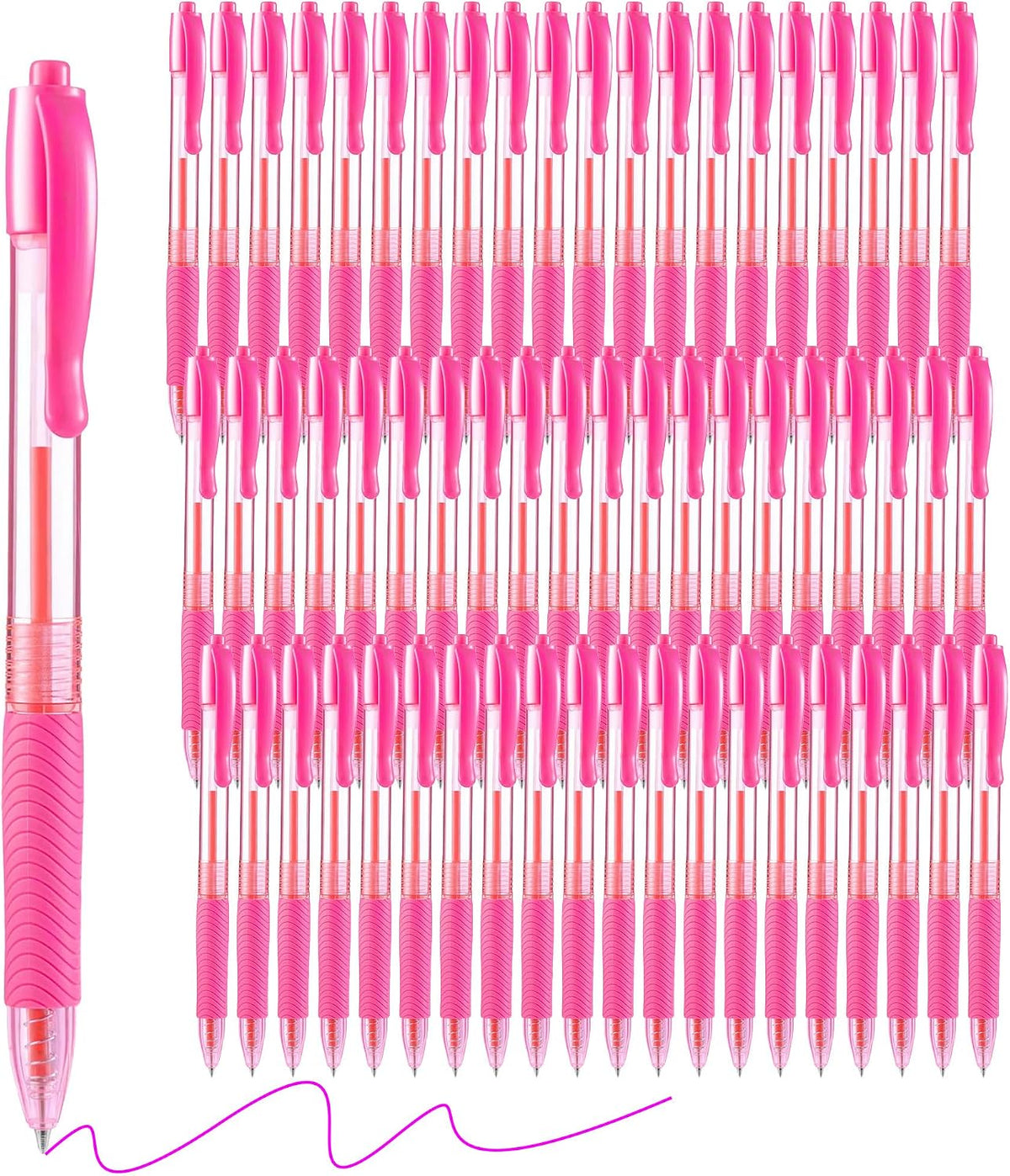 Pens Bulk 60 Pack Pink Click Pens Retractable Ballpoint Pens Medium Point,Smooth Ink Pen Soft Grip for Journaling School Office Supplies 1.0MM Pink Ink