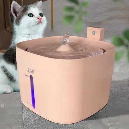 Cat Water Fountain, 2.5L Cat Fountain, Super Silent Pet Water Fountain, Water Dispenser with Smart Pump for Cats, Dogs, Multiple Pets Pink