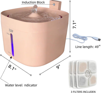Cat Water Fountain, 2.5L Cat Fountain, Super Silent Pet Water Fountain, Water Dispenser with Smart Pump for Cats, Dogs, Multiple Pets Pink