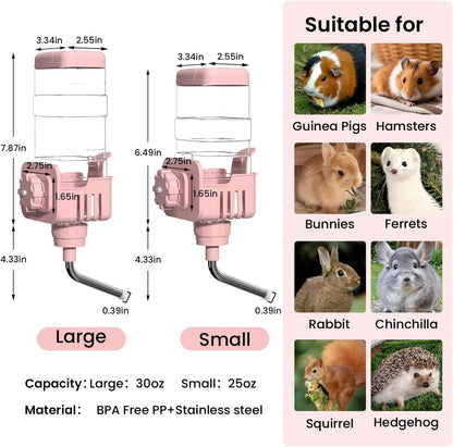 25oz Small Animal Water Bottle for Cage, No Drip Pet Water Dispenser Pink