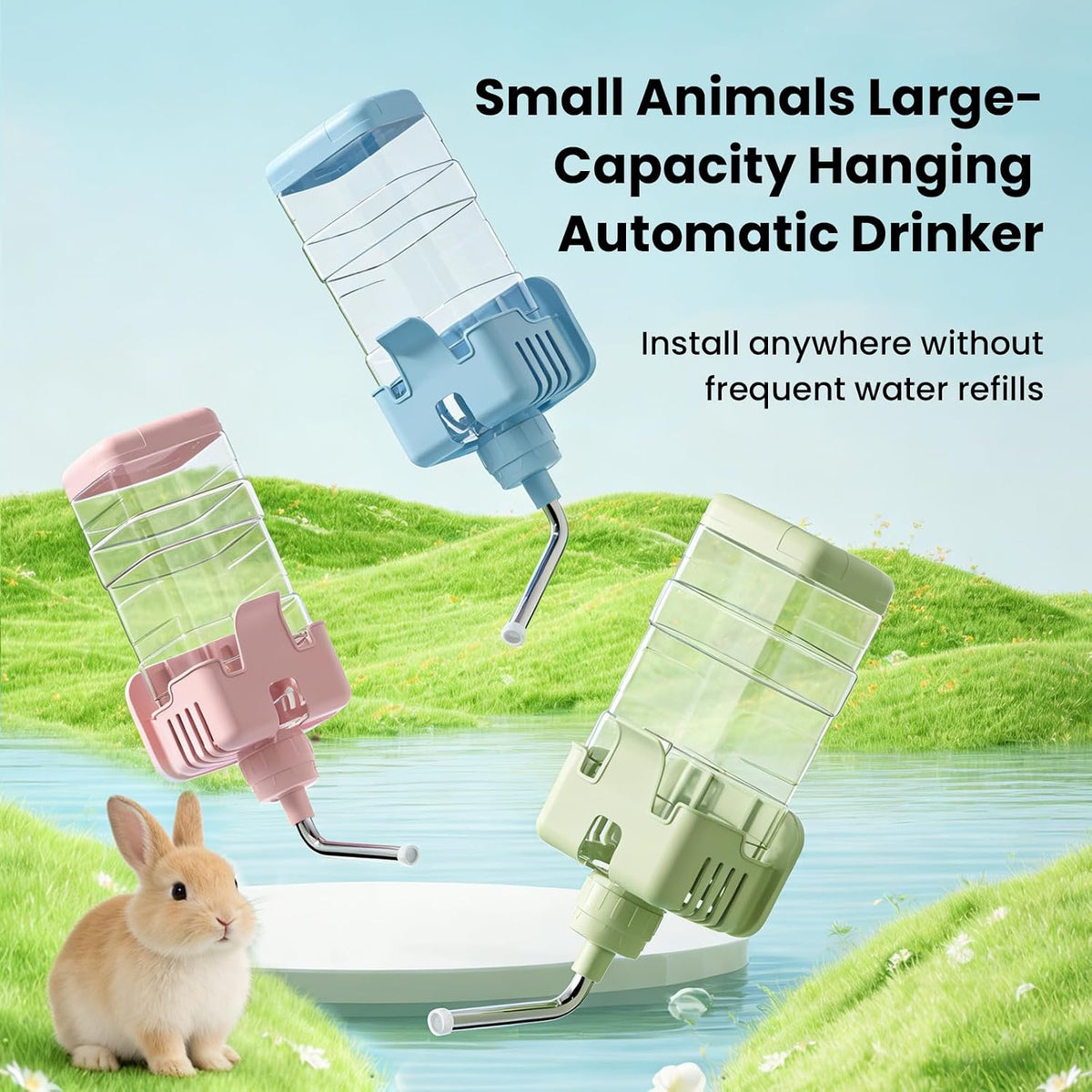25oz Small Animal Water Bottle for Cage, No Drip Pet Water Dispenser Pink