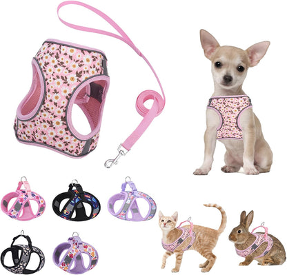 Small Dog Harness Pink Daisy Flowers No Pull Reflective Harness