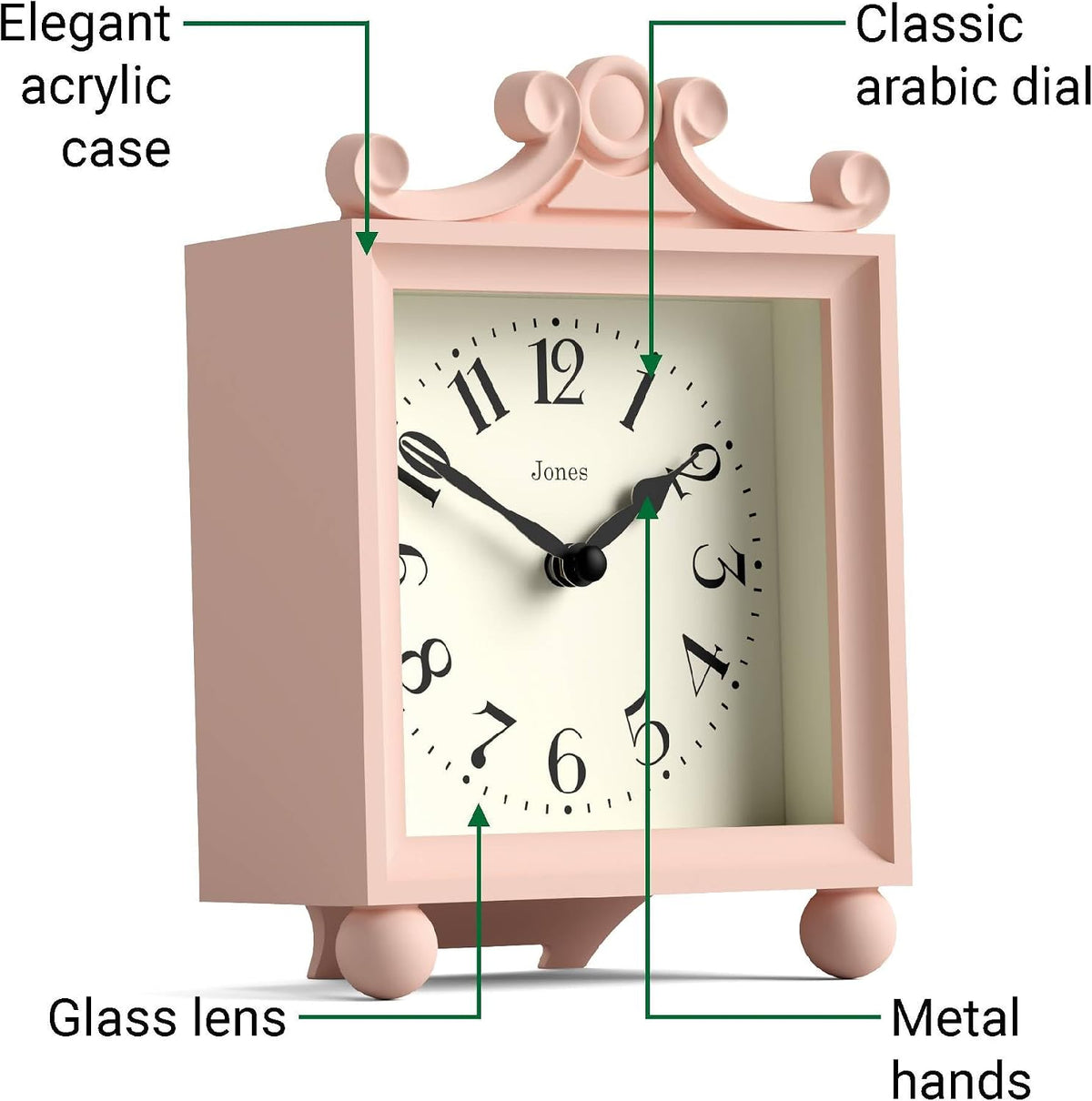 ® Parlour Mantel Clock | Small Classic Carriage Clock | Rose Pink | Elegant Square Decorative case, Perfect for Mantel, Shelf, Table or Bedside