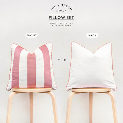 Decorative Throw Pillow Covers Cushion Cases, Set of 2 Soft Velvet Striped Piping Edge Designs, Pillow Inserts Not Included (20x20 inch, Light Pink/White)