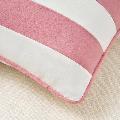Decorative Throw Pillow Covers Cushion Cases, Set of 2 Soft Velvet Striped Piping Edge Designs, Pillow Inserts Not Included (20x20 inch, Light Pink/White)