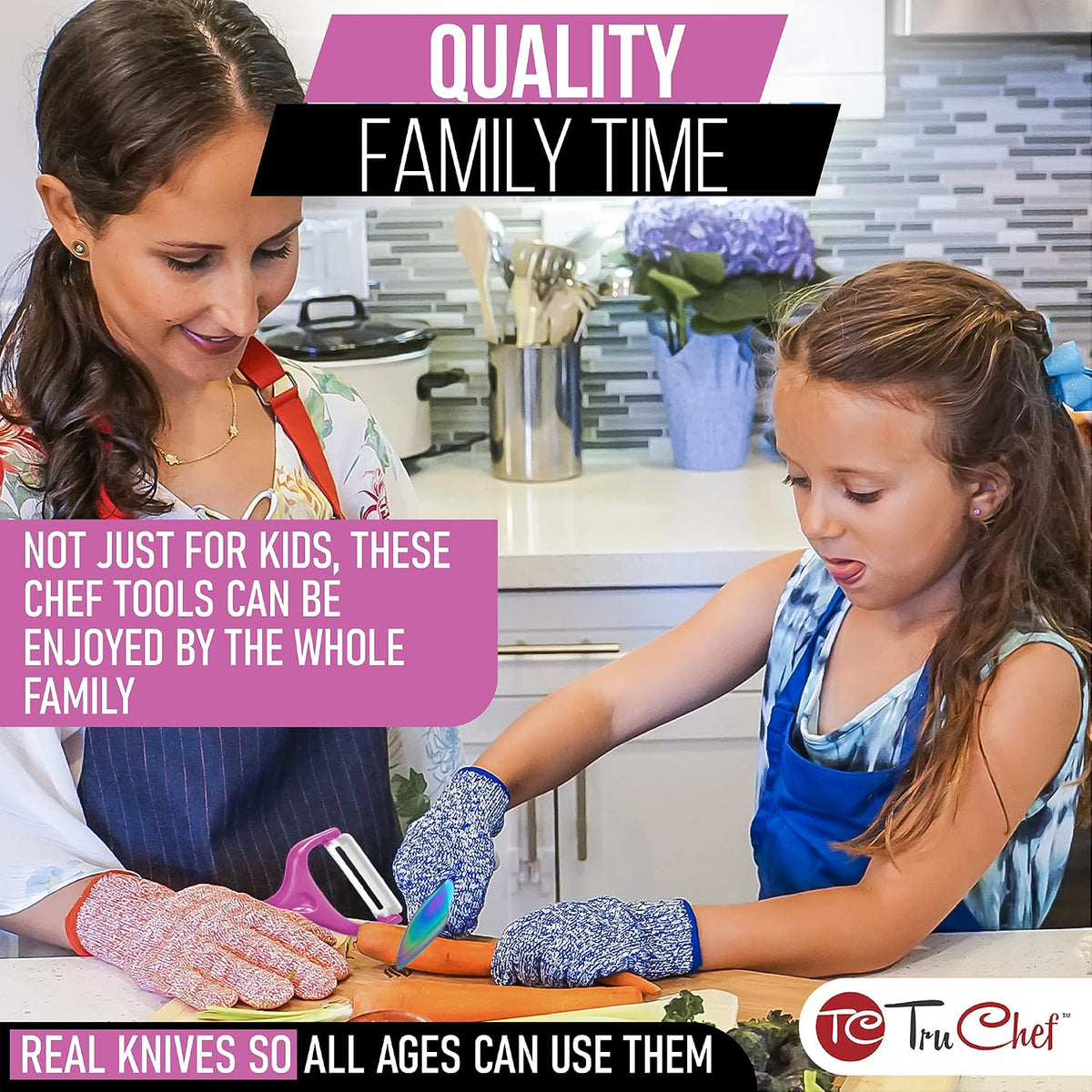5-Piece Kids Knife Set for Real Cooking | Stainless Steel Chef, Paring & Serrated Knives with Peeler & Holder | Safe Junior Chef Cooking Set for Kids (5 pcs, Pink)